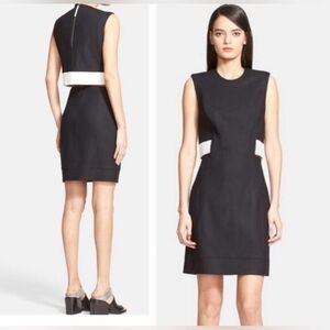 HELMUT LANG Flex Suiting Contrast Slit Open Back Black & White Dress Wool Blend